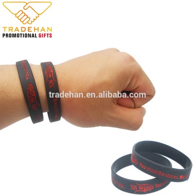 custom logo message debossed silicone rubber bracelets wristbands