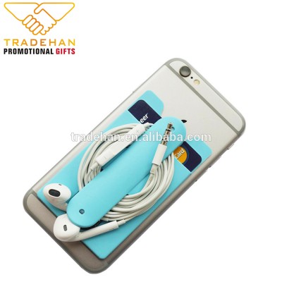 Custom silicone rubber credit card holder and bracket for mobile cell phone backside